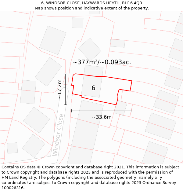 6, WINDSOR CLOSE, HAYWARDS HEATH, RH16 4QR: Plot and title map