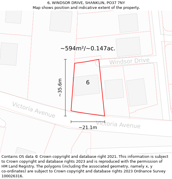 6, WINDSOR DRIVE, SHANKLIN, PO37 7NY: Plot and title map