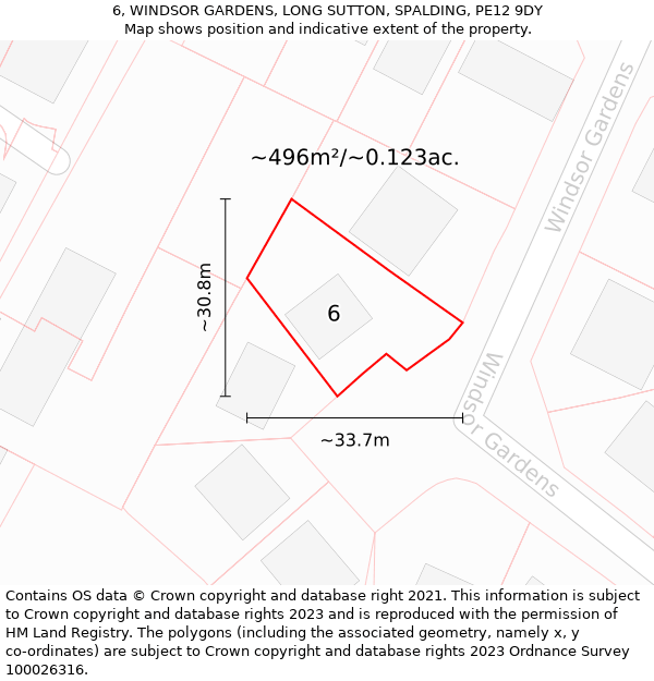 6, WINDSOR GARDENS, LONG SUTTON, SPALDING, PE12 9DY: Plot and title map