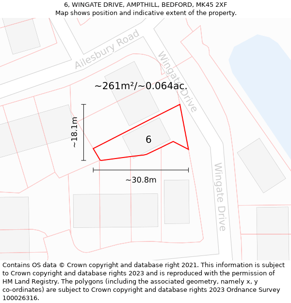 6, WINGATE DRIVE, AMPTHILL, BEDFORD, MK45 2XF: Plot and title map