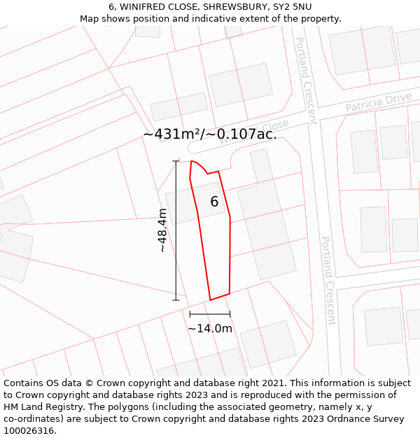 6, WINIFRED CLOSE, SHREWSBURY, SY2 5NU: Plot and title map