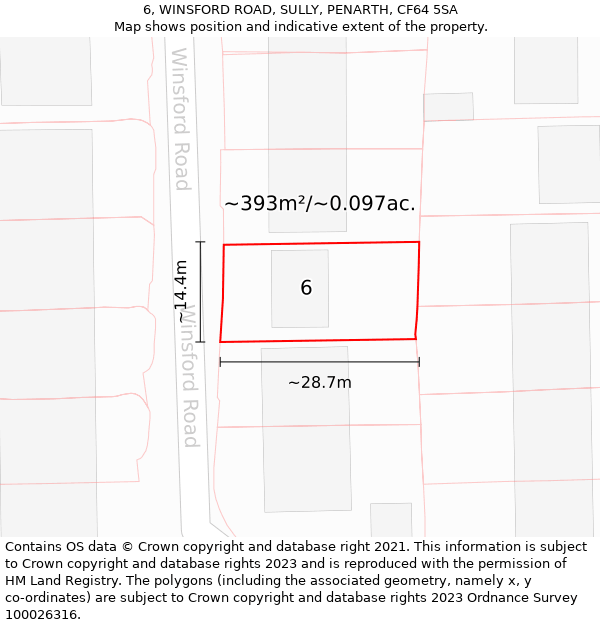 6, WINSFORD ROAD, SULLY, PENARTH, CF64 5SA: Plot and title map