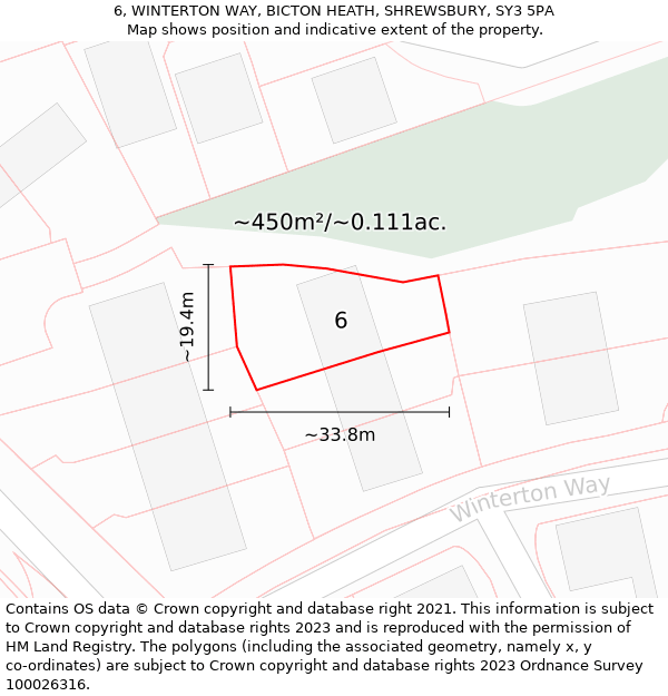 6, WINTERTON WAY, BICTON HEATH, SHREWSBURY, SY3 5PA: Plot and title map