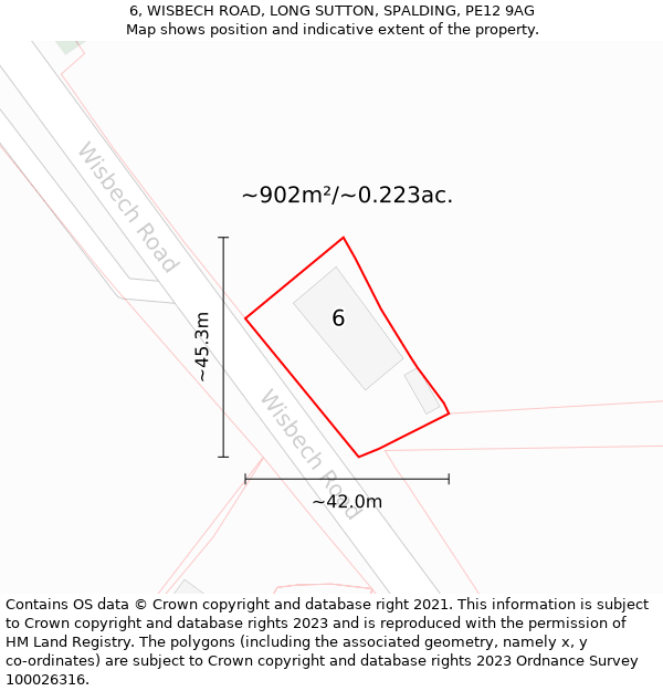 6, WISBECH ROAD, LONG SUTTON, SPALDING, PE12 9AG: Plot and title map