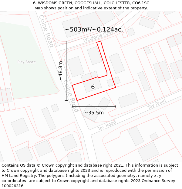 6, WISDOMS GREEN, COGGESHALL, COLCHESTER, CO6 1SG: Plot and title map