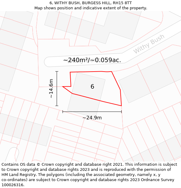 6, WITHY BUSH, BURGESS HILL, RH15 8TT: Plot and title map