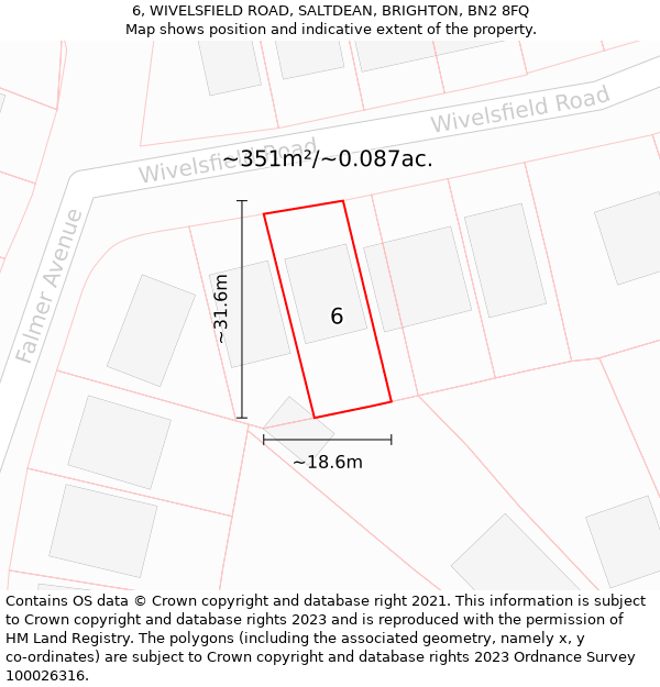 6, WIVELSFIELD ROAD, SALTDEAN, BRIGHTON, BN2 8FQ: Plot and title map