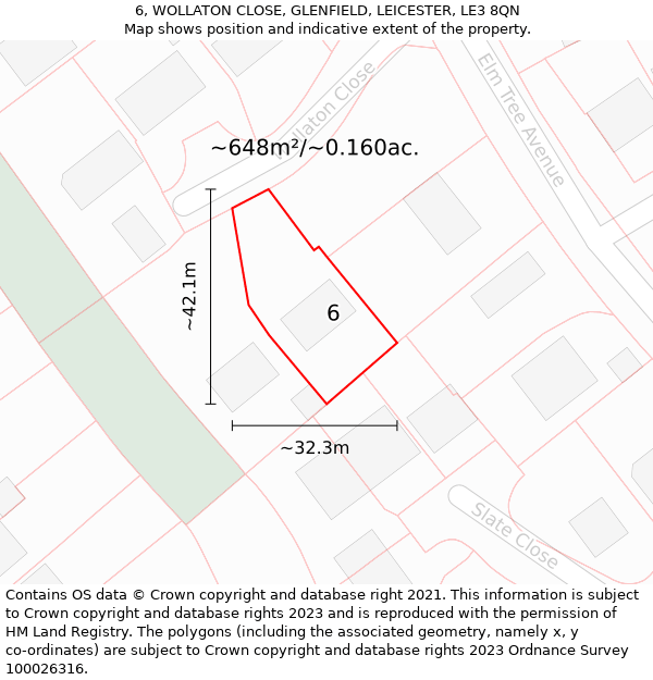 6, WOLLATON CLOSE, GLENFIELD, LEICESTER, LE3 8QN: Plot and title map