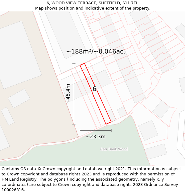 6, WOOD VIEW TERRACE, SHEFFIELD, S11 7EL: Plot and title map