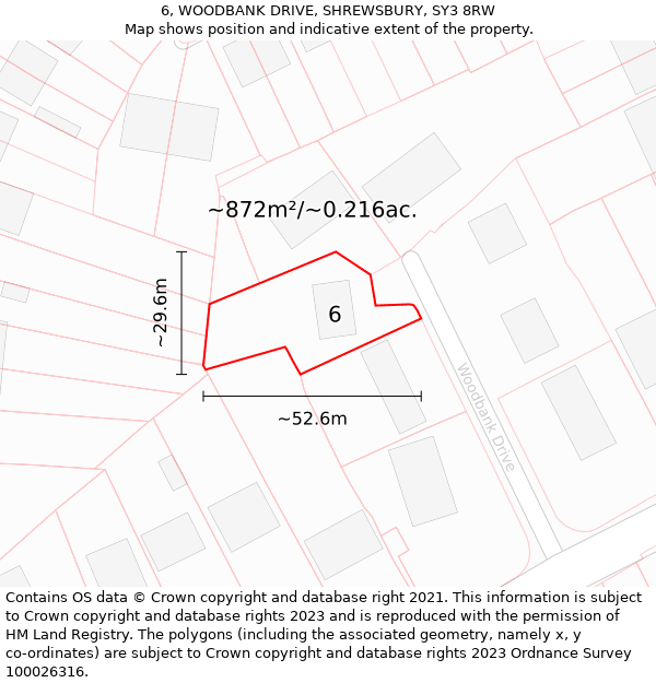 6, WOODBANK DRIVE, SHREWSBURY, SY3 8RW: Plot and title map