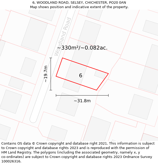 6, WOODLAND ROAD, SELSEY, CHICHESTER, PO20 0AN: Plot and title map