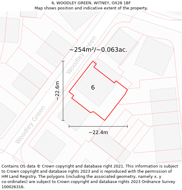 6, WOODLEY GREEN, WITNEY, OX28 1BF: Plot and title map