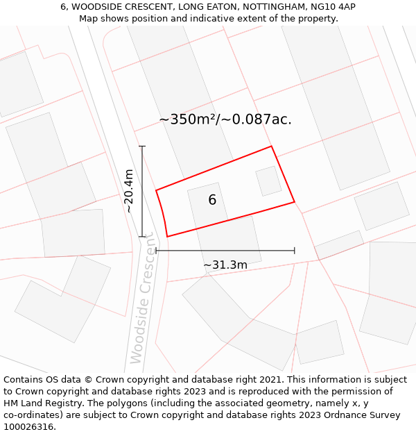 6, WOODSIDE CRESCENT, LONG EATON, NOTTINGHAM, NG10 4AP: Plot and title map