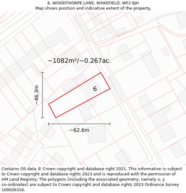 6, WOODTHORPE LANE, WAKEFIELD, WF2 6JH: Plot and title map