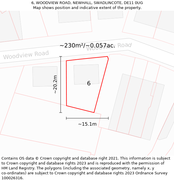 6, WOODVIEW ROAD, NEWHALL, SWADLINCOTE, DE11 0UG: Plot and title map