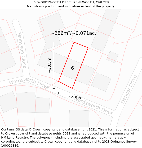 6, WORDSWORTH DRIVE, KENILWORTH, CV8 2TB: Plot and title map