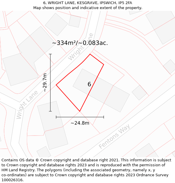 6, WRIGHT LANE, KESGRAVE, IPSWICH, IP5 2FA: Plot and title map