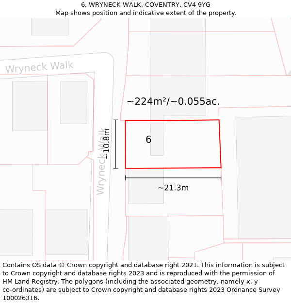 6, WRYNECK WALK, COVENTRY, CV4 9YG: Plot and title map