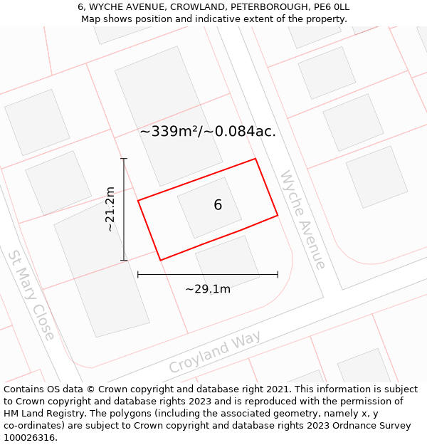 6, WYCHE AVENUE, CROWLAND, PETERBOROUGH, PE6 0LL: Plot and title map