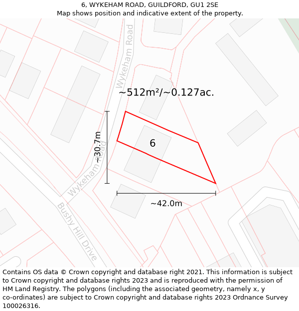 6, WYKEHAM ROAD, GUILDFORD, GU1 2SE: Plot and title map