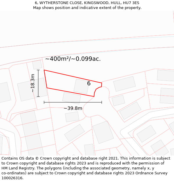 6, WYTHERSTONE CLOSE, KINGSWOOD, HULL, HU7 3ES: Plot and title map