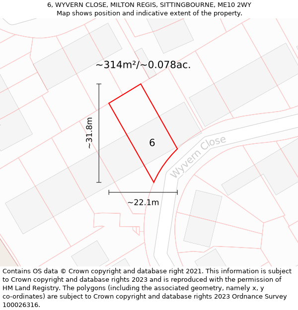 6, WYVERN CLOSE, MILTON REGIS, SITTINGBOURNE, ME10 2WY: Plot and title map