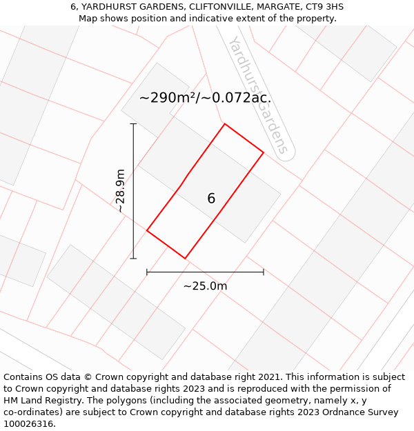 6, YARDHURST GARDENS, CLIFTONVILLE, MARGATE, CT9 3HS: Plot and title map