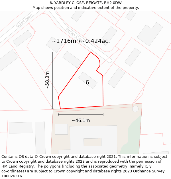 6, YARDLEY CLOSE, REIGATE, RH2 0DW: Plot and title map