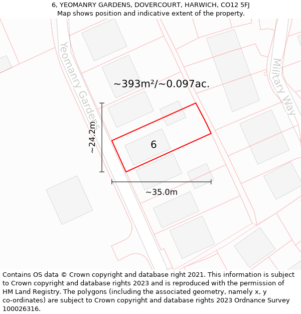 6, YEOMANRY GARDENS, DOVERCOURT, HARWICH, CO12 5FJ: Plot and title map