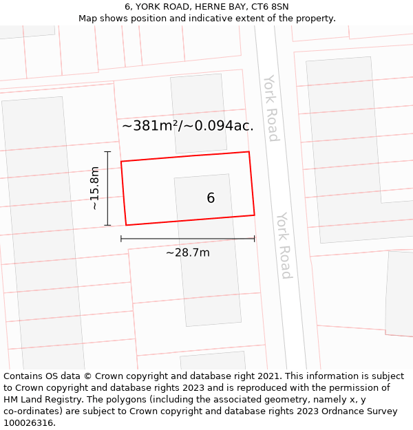 6, YORK ROAD, HERNE BAY, CT6 8SN: Plot and title map