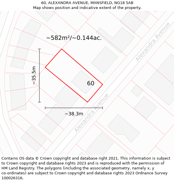 60, ALEXANDRA AVENUE, MANSFIELD, NG18 5AB: Plot and title map