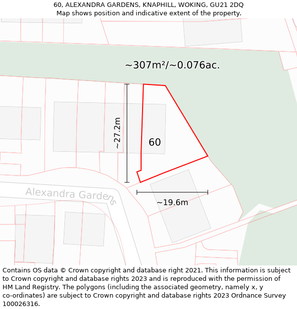 60, ALEXANDRA GARDENS, KNAPHILL, WOKING, GU21 2DQ: Plot and title map