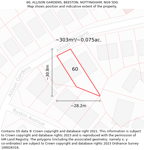 60, ALLISON GARDENS, BEESTON, NOTTINGHAM, NG9 5DG: Plot and title map