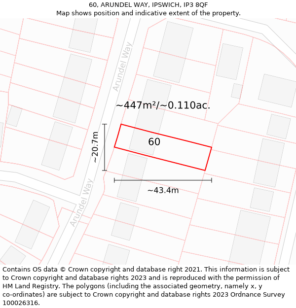 60, ARUNDEL WAY, IPSWICH, IP3 8QF: Plot and title map