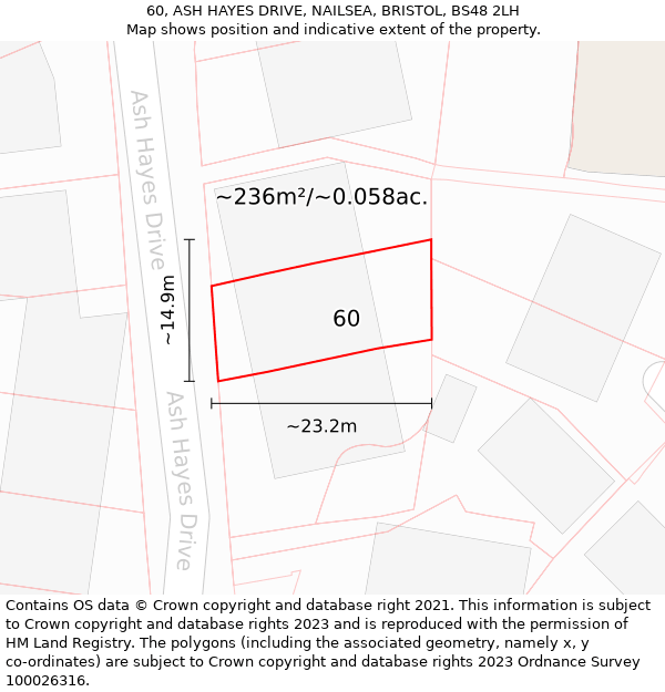 60, ASH HAYES DRIVE, NAILSEA, BRISTOL, BS48 2LH: Plot and title map
