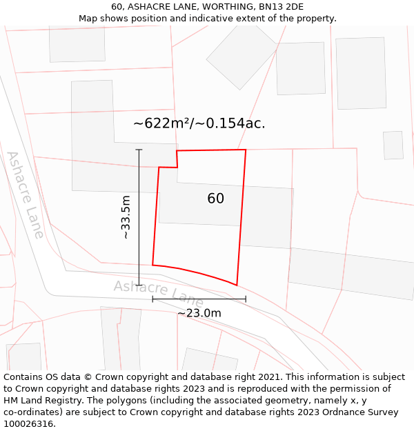 60, ASHACRE LANE, WORTHING, BN13 2DE: Plot and title map