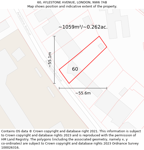 60, AYLESTONE AVENUE, LONDON, NW6 7AB: Plot and title map