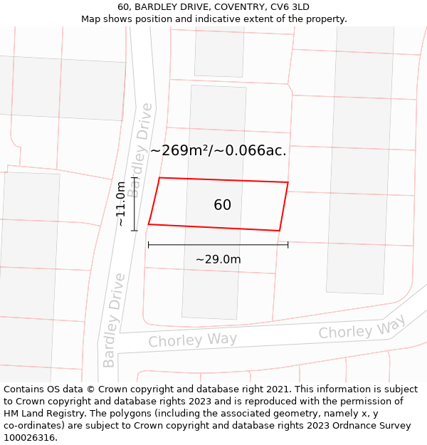 60, BARDLEY DRIVE, COVENTRY, CV6 3LD: Plot and title map