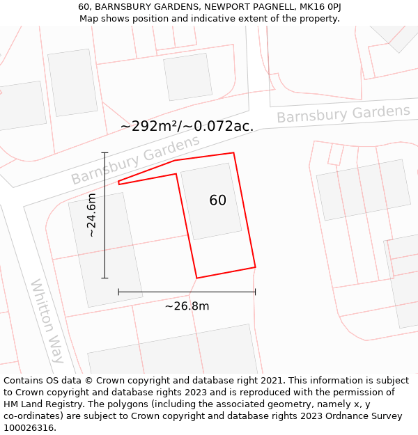 60, BARNSBURY GARDENS, NEWPORT PAGNELL, MK16 0PJ: Plot and title map