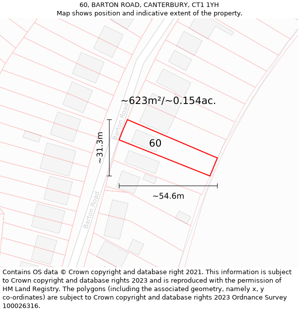 60, BARTON ROAD, CANTERBURY, CT1 1YH: Plot and title map