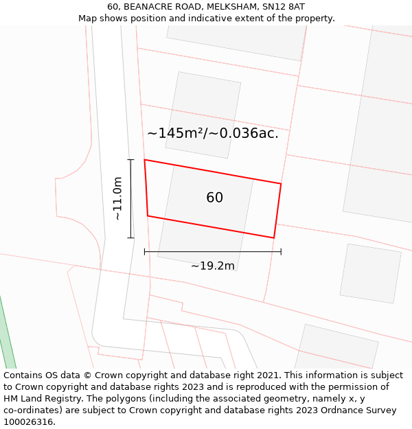 60, BEANACRE ROAD, MELKSHAM, SN12 8AT: Plot and title map