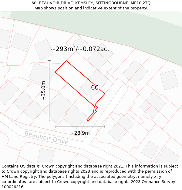 60, BEAUVOIR DRIVE, KEMSLEY, SITTINGBOURNE, ME10 2TQ: Plot and title map