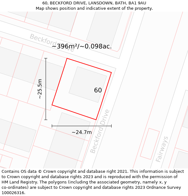 60, BECKFORD DRIVE, LANSDOWN, BATH, BA1 9AU: Plot and title map