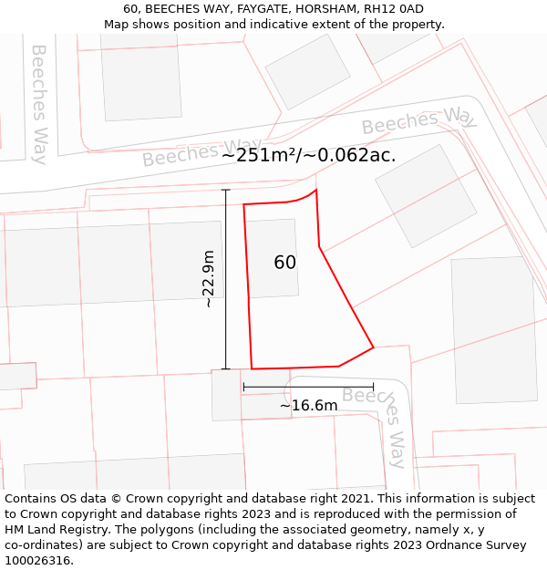 60, BEECHES WAY, FAYGATE, HORSHAM, RH12 0AD: Plot and title map