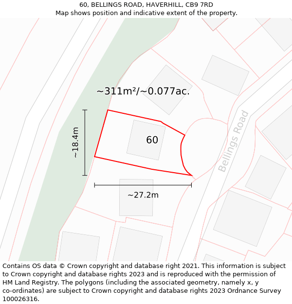60, BELLINGS ROAD, HAVERHILL, CB9 7RD: Plot and title map