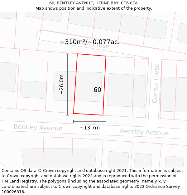 60, BENTLEY AVENUE, HERNE BAY, CT6 8EA: Plot and title map