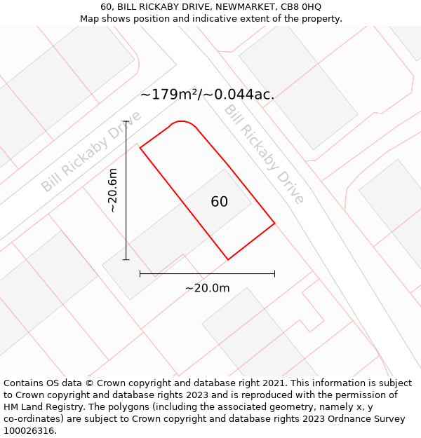 60, BILL RICKABY DRIVE, NEWMARKET, CB8 0HQ: Plot and title map