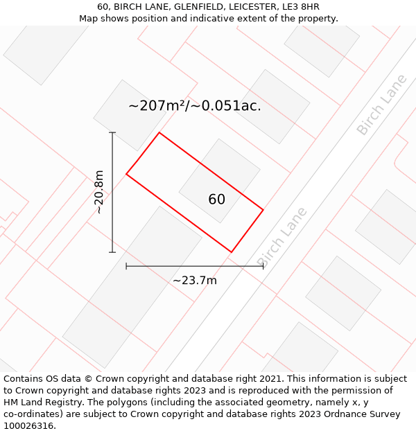 60, BIRCH LANE, GLENFIELD, LEICESTER, LE3 8HR: Plot and title map