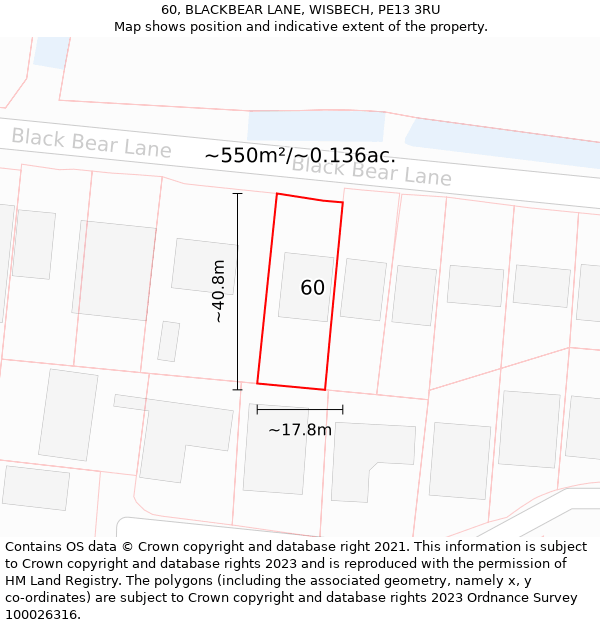 60, BLACKBEAR LANE, WISBECH, PE13 3RU: Plot and title map