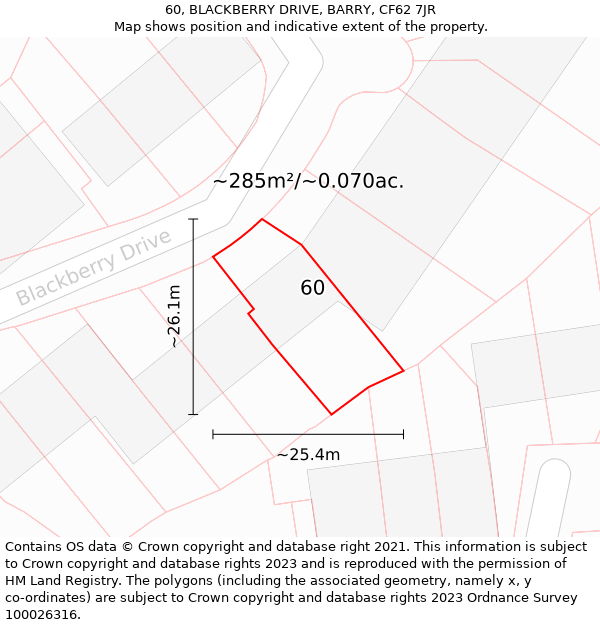 60, BLACKBERRY DRIVE, BARRY, CF62 7JR: Plot and title map